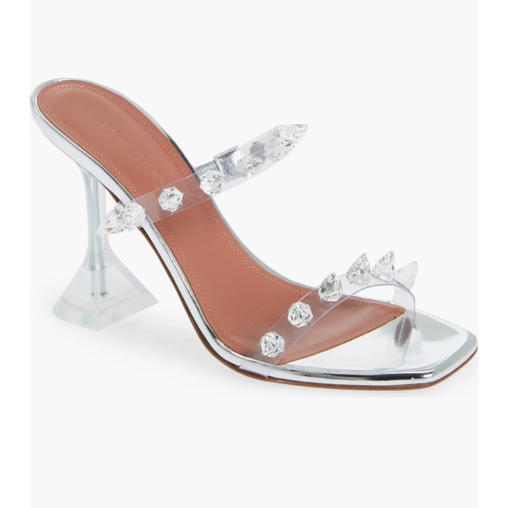 AMINA MUADDI Julia Glass Slipper in Transparent & Swarovski Crystal Studs